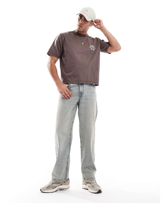 Cotton On Brown Cotton On Cropped Fit T-shirt With Silver Spurt Graphic for men