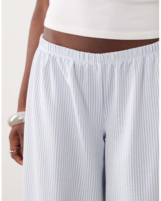 ASOS White Seersucker Wide Leg Drawstring Pants