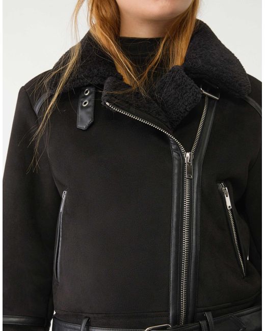Blouson style motard imitation daim Stradivarius en coloris Black