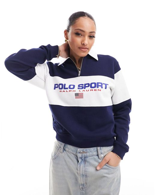 Polo Ralph Lauren Blue Sport Capsule Half Zip Sweatshirt With Chest Logo