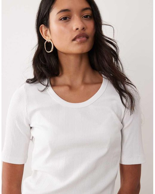 ARKET White Scoop Neck Wide Rib T-shirt