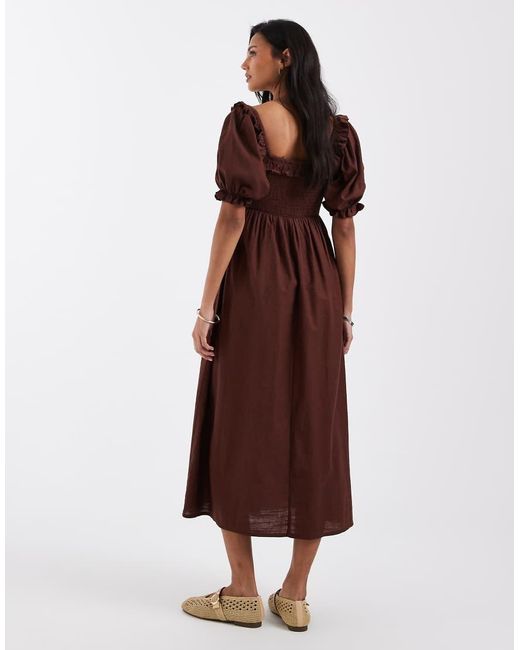 New Look Shirred Frill Trim Midi Dress