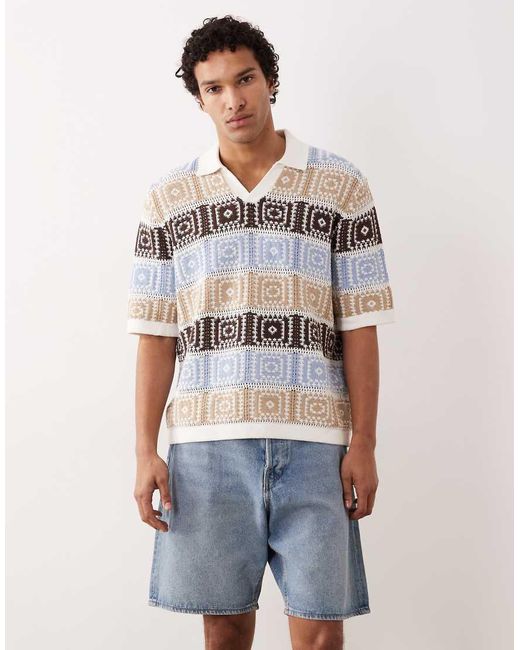 Only & Sons White Relaxed Fit Crochet Polo for men