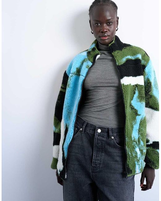 TOPSHOP Jack Van Borg-Fleece Met Abstracte Trendy Print in het Blue