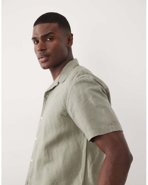 SELECTED Brown Linen Blend Short Sleeve Shirt for men
