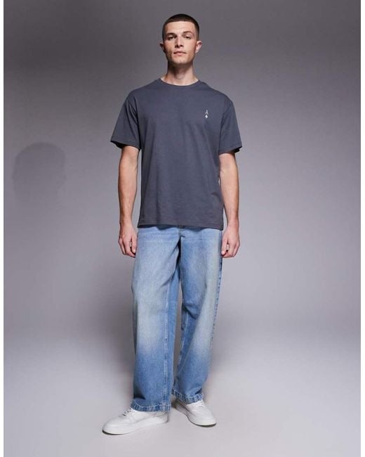 Jack & Jones Blue Oversized T-shirt With Ace Of Spades Back Print for men