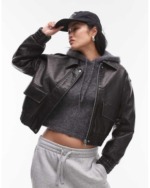 TOPSHOP Kort Bol Bomberjack Van Imitatieleer in het White