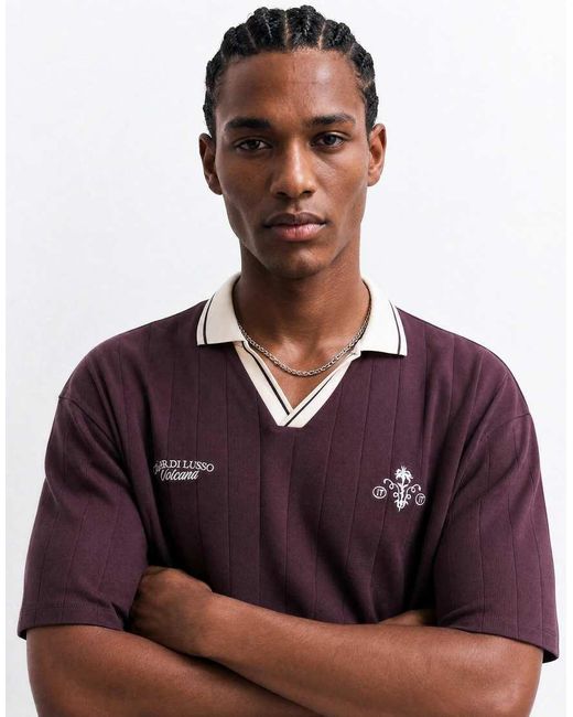 ASOS Purple Heavyweight Oversized Polo With Front Embroidery for men