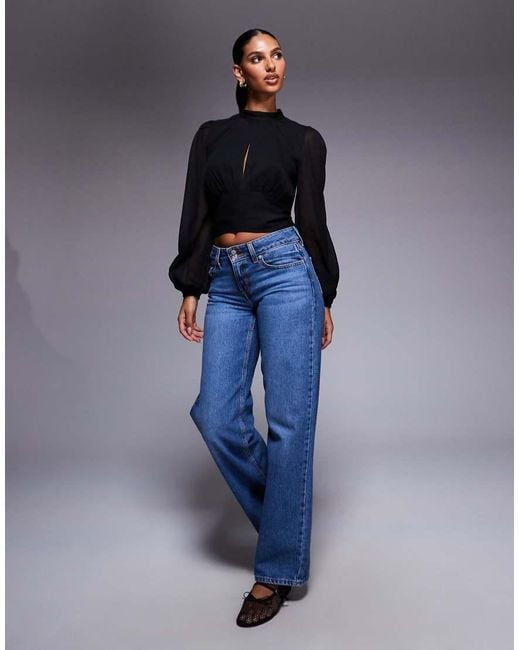 ASOS Blue High Neck Tie Back Crinkle Top