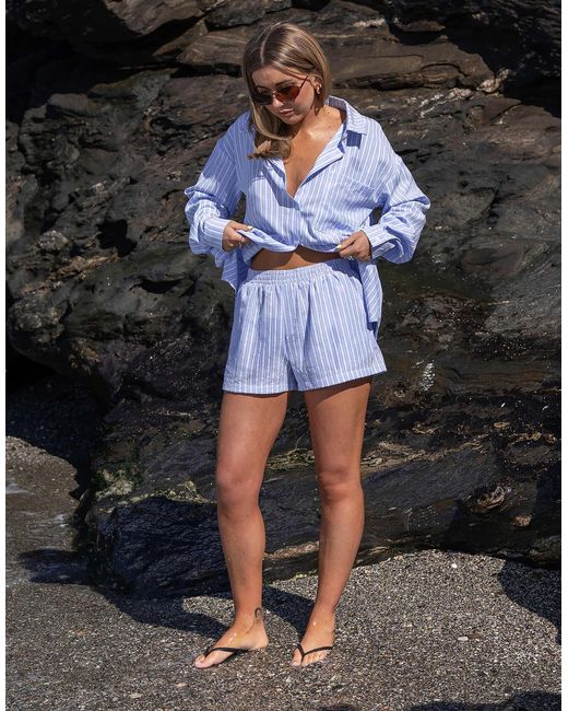 X molly mcfarlane - short à enfiler style caleçon en popeline rayée avec liens noués devant - bleu Daisy Street en coloris Black