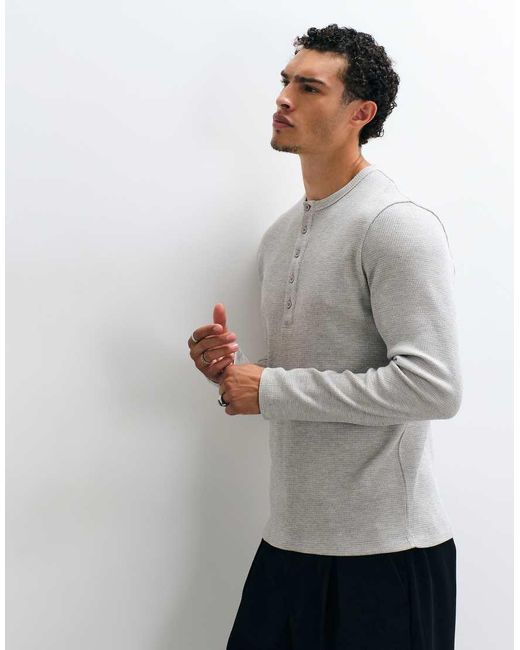 ASOS Gray Heavyweight Regular Fit Long Sleeve T-shirt With Henley for men