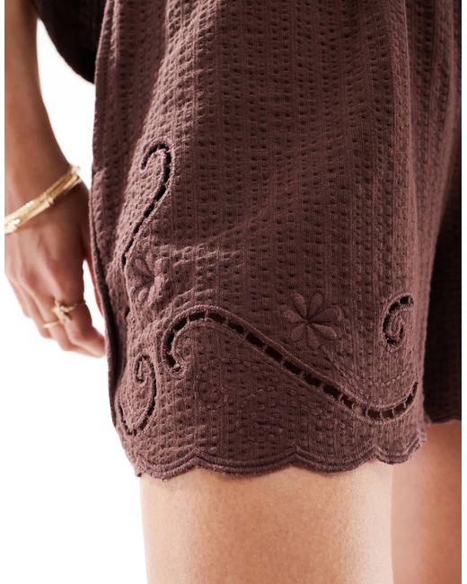 Miss Selfridge Red Broderie Shorts With Scalloped Hem