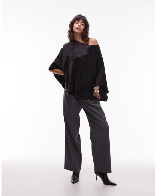 ASOS Black Satin One Shoulder Drape Top