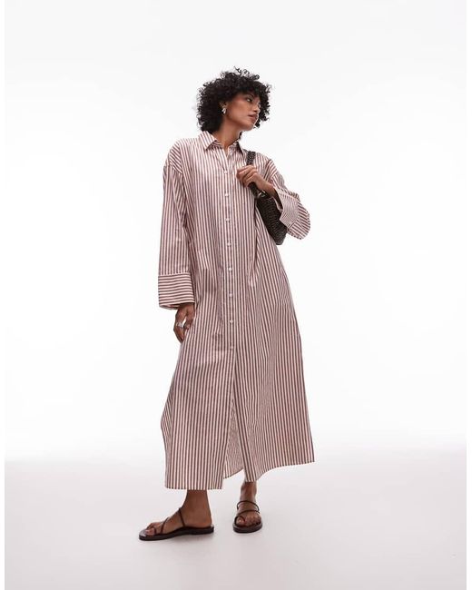 ARKET Pink Pure Cotton Maxi Shirt Dress With Paneled Sleeves And Side Slits