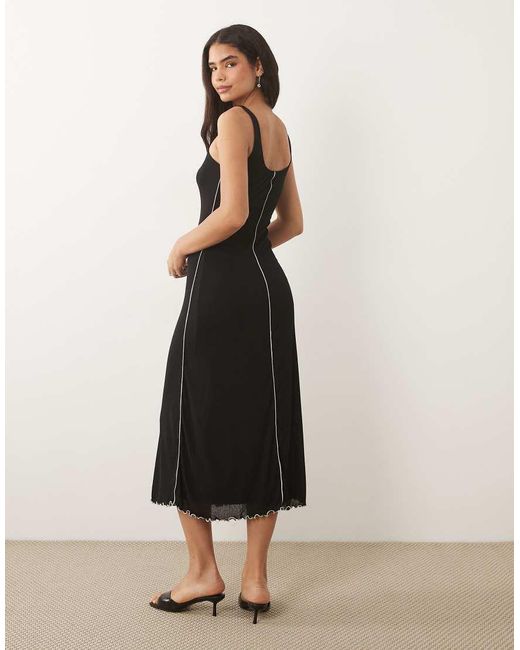 Mango Black Seam Detailing Scoop Neck Midi Dress