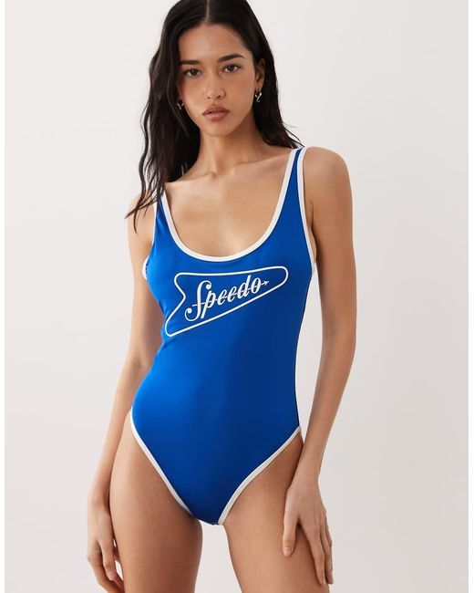 Speedo Blue Solid Scoop Bound Swimsuit