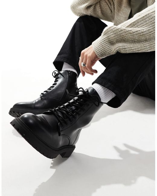 Pull&Bear Black Lace Up Boot for men