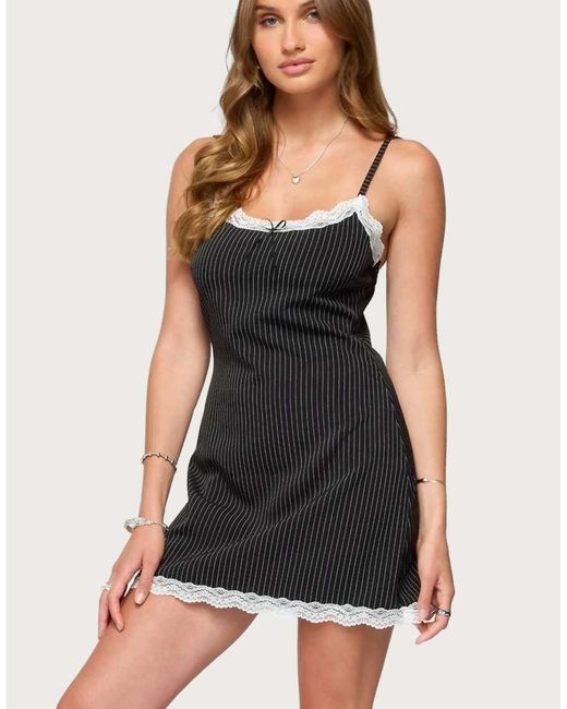 Edikted Black Liel Contrast Lace Pinstripe Mini Dress