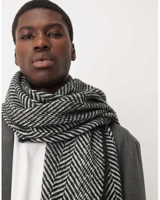 Bufanda Monocromática Con Patrón De Espiga De Tejido Liso De ASOS de hombre de color Gray