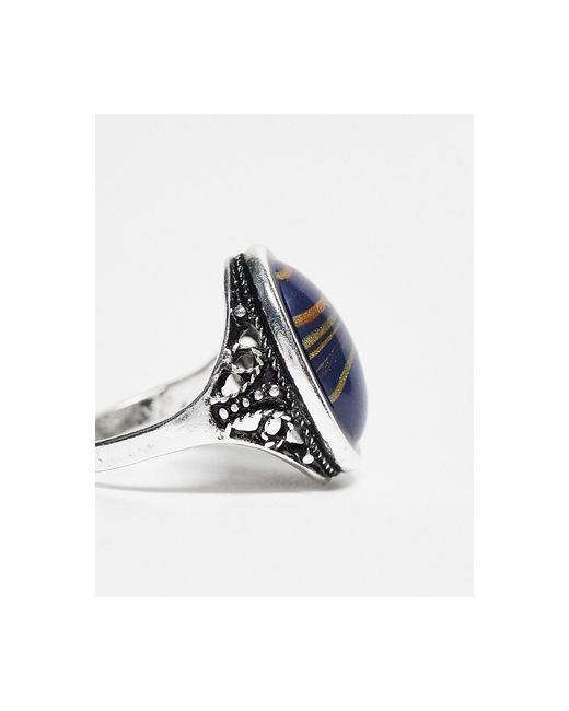 Reclaimed (vintage) White Unisex Ring With Blue Faux Stone