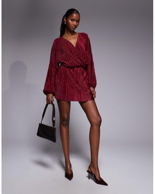 ASOS Red Plissé Blouson Mini Dress