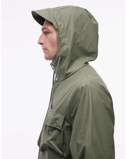 Rains Green 12210 Pocket Waterproof Cargo Hooded Jacket for men
