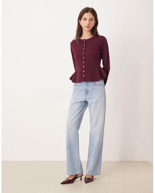 Nobody's Child Red Crew Neck Peplum Waist Cardigan