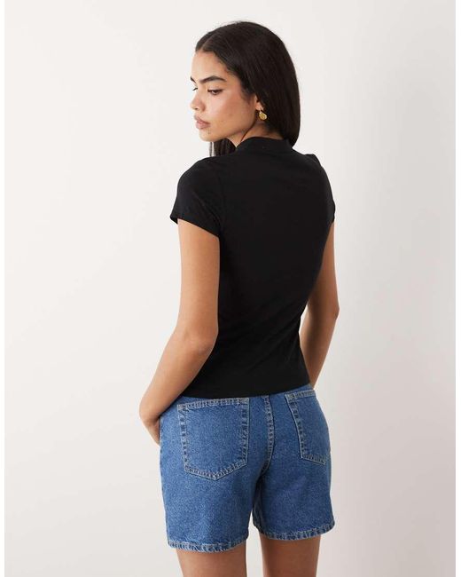 Gina Tricot Black High Neck Keyhole Top