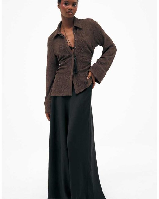 NA-KD Black Crinkle Bias Cut Maxi Skirt