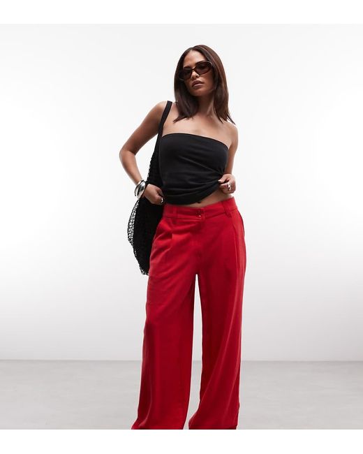 ASOS Red Asos Design Petite Relaxed Straight Leg Pants With Linen