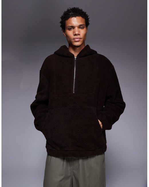 Sweat à capuche ultra-oversize à col cheminée zippé en imitation peau ASOS pour homme en coloris Gray