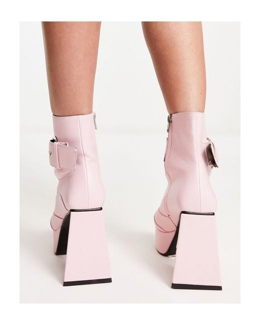 LAMODA Flight Mode Platform Ankle Boots With Buckle Detail in Pink