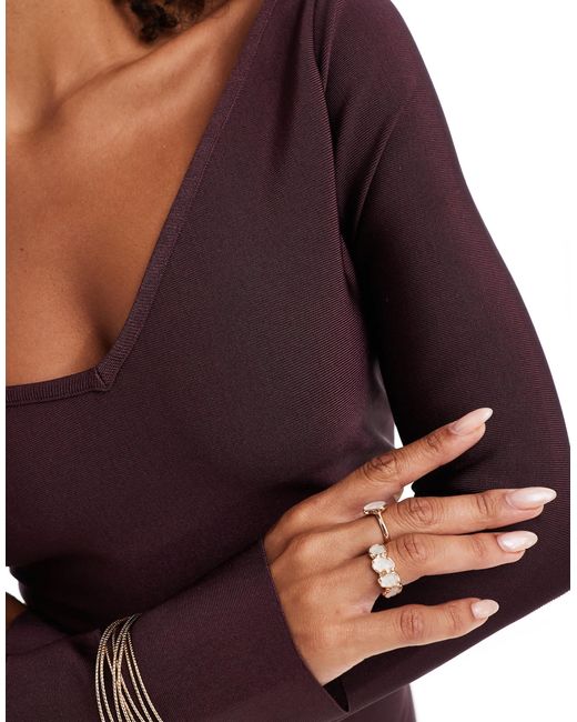 ASOS Purple Bandage Off Shoulder Long Sleeve Midi Dress