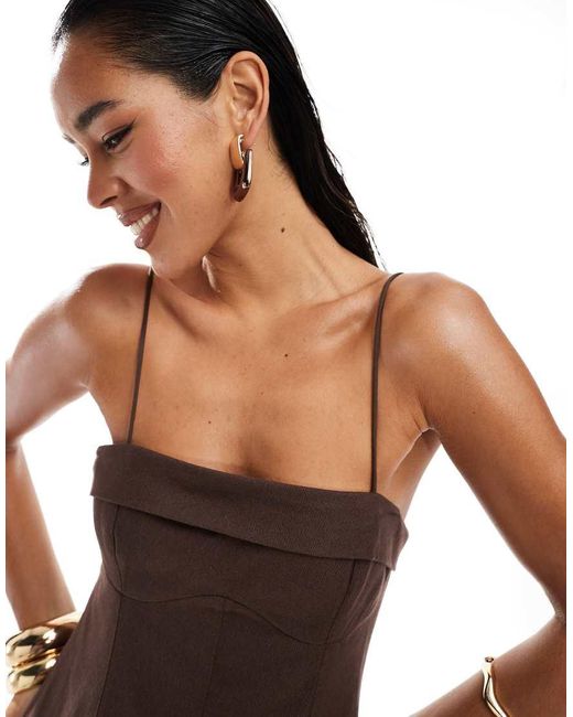 ASOS Dropped Waist Cami Midi Dress in Brown | Lyst UK