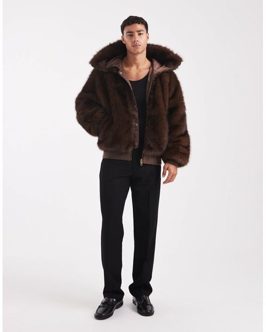 Veste à capuche oversize en fausse fourrure ASOS pour homme en coloris Black