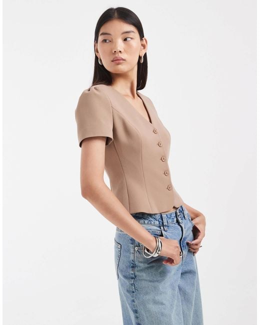 ASOS Blue Tailored Button Through Cinch Top