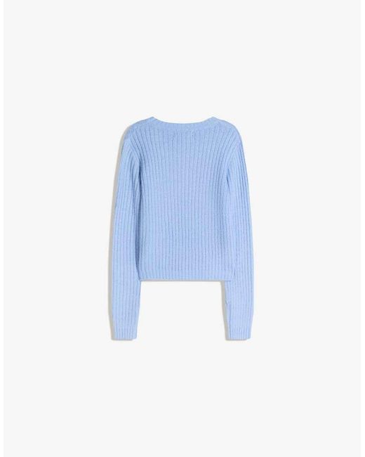 Bershka Blue Printed Knit Jumper