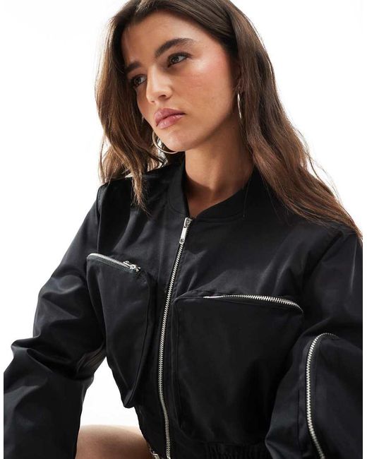 ONLY Cropped Bomberjack Met Zakdetail in het Black