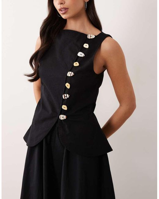 ASOS Black Linen Look Waistcoat Maxi Dress With Poplin Skirt