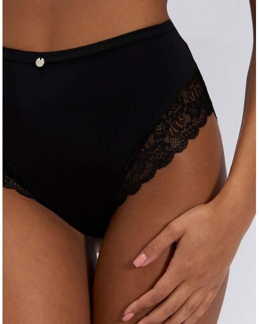 Boux Avenue Black Microfibre High Waist Briefs Lace Trim Knickers