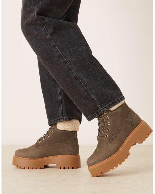 Timberland Natural Stone Street 6 Inch Platform Borg Lined Boot