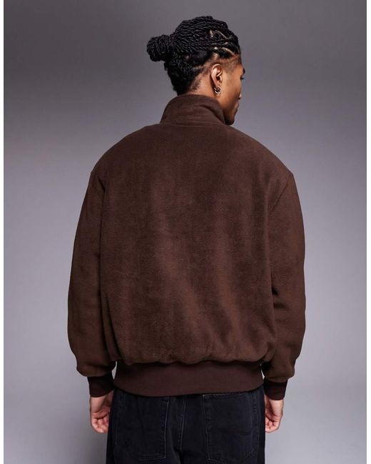 ASOS Brown Relaxed Funnel Neck Quarter Zip Fleece Sweatshirt for men