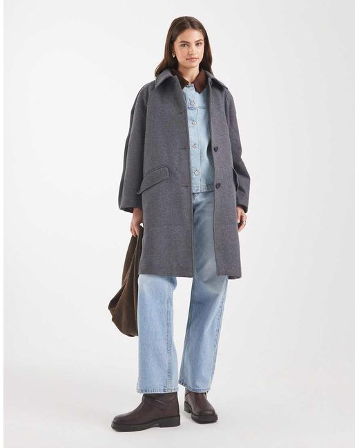 ASOS Blue Mid Length Car Coat With Quilt Lining