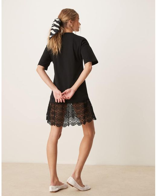 ASOS Black Scoop T-shirt Mini Dress With Lace Hem