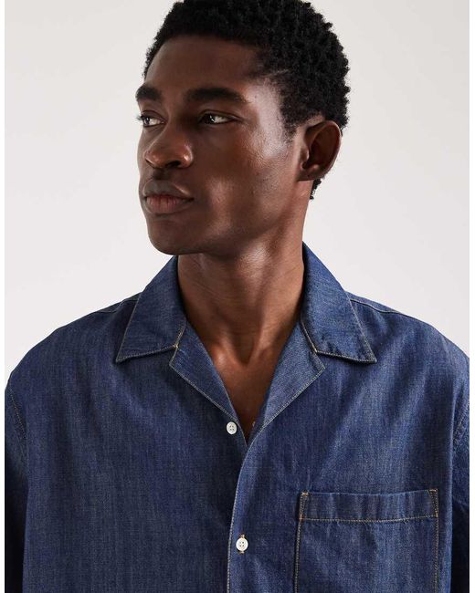 Lacoste Blue Short Sleeve Revere Collar Denim Shirt for men