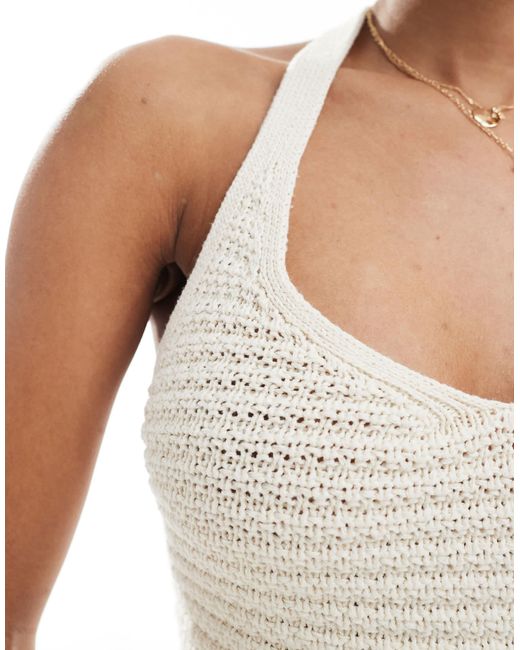 Stradivarius White Knit Halterneck Crop Top