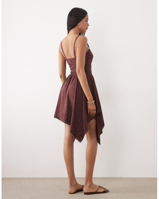 ASOS Natural Hanky Hem Embroidered Detail Dress