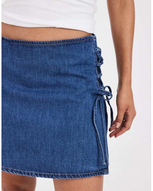 Vero Moda Blue Tie Side Detail Denim Mini Skirt