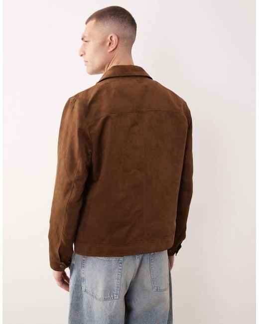 Mango Brown Faux Suede Zip Through Jacket for men