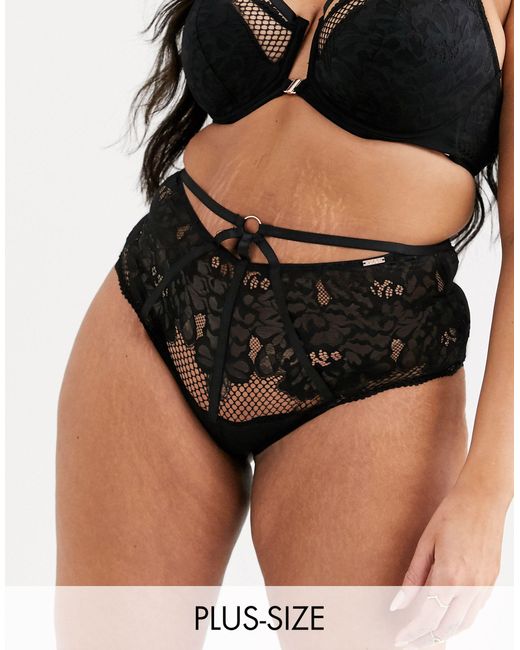Figleaves Black Amore Lace And Fishnet High Waist Knicker